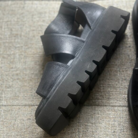 Black Lofina Platform Chunky Ankle Wrap Sandals - Picture 3 of 4